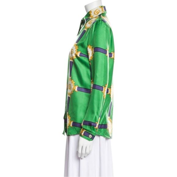 GUCCI Silk Button-Up Green Top Alessandro Michele 2019 Collection US10 / IT46 - Picture 6 of 9